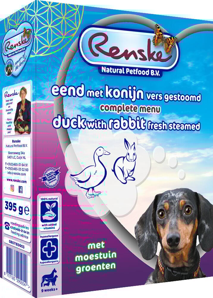 Renske Vers Vlees Voeding Volwassen - Hondenvoer - 395 Gram - konijn, eend Renske Vers Vlees Voeding Volwassen - Hondenvoer - 395 Gram - konijn, eend