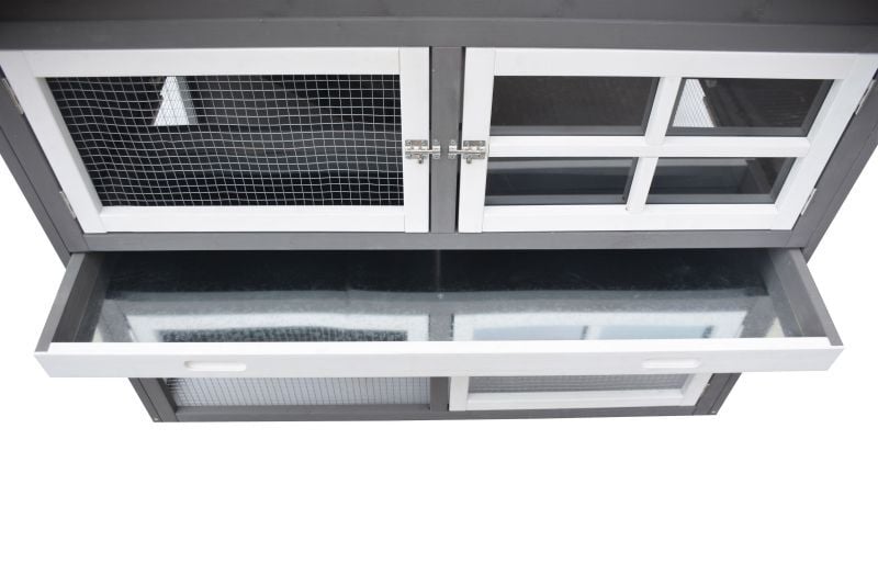 Konijnenhok Dallas - White wash/Grijs - 112.5x13086 cm