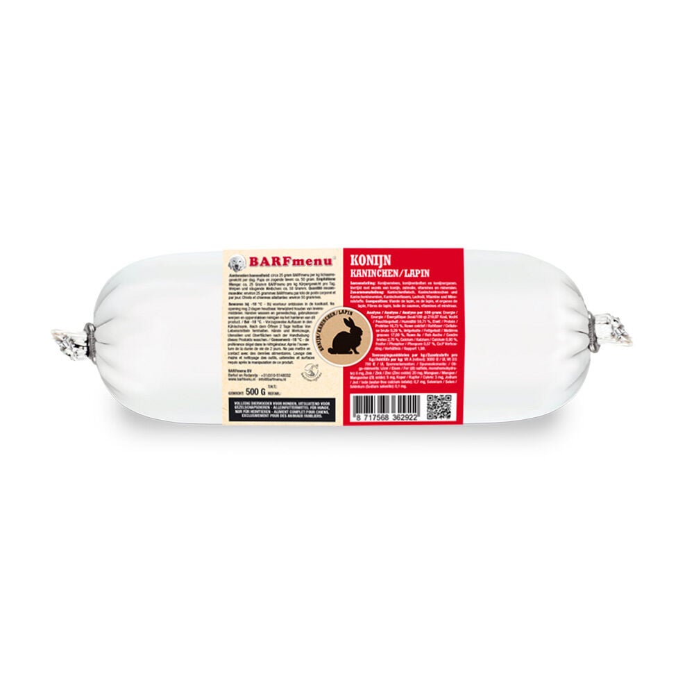 BARFmenu - Hondenvoer - 500 Gram - konijn BARFmenu - Hondenvoer - 500 Gram - konijn