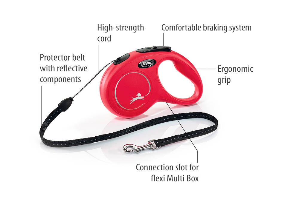Flexi New Classic Koord - Rollijn - Hondenriem - rood - XS - 300 cm
