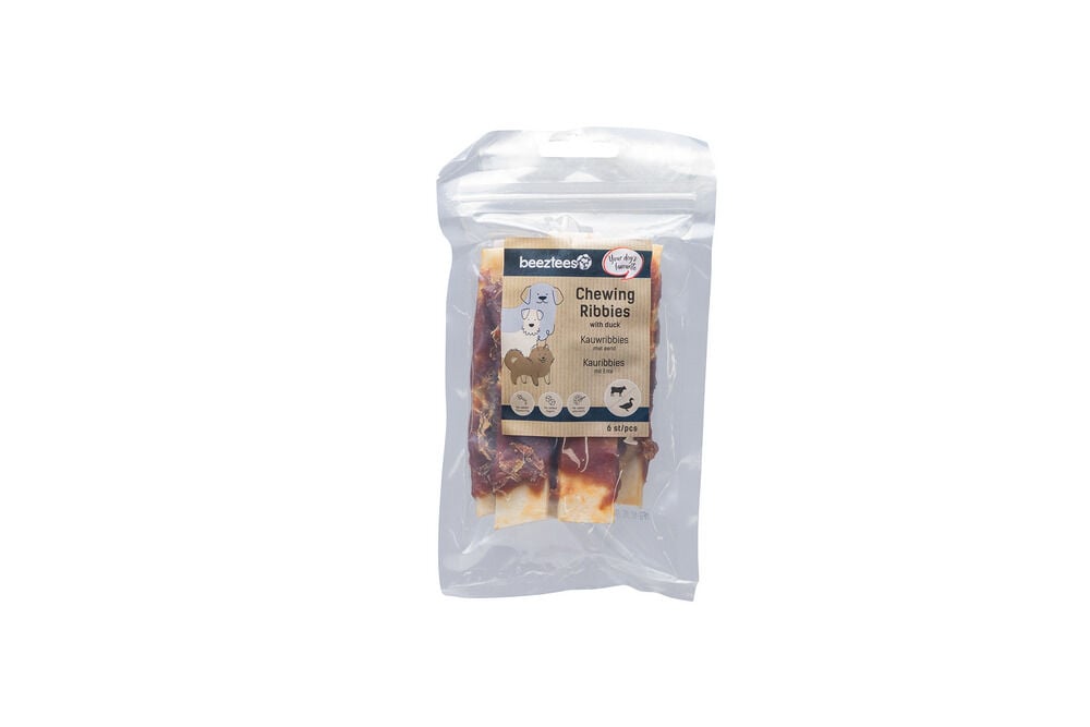 Beeztees Kauwribbies - Hondensnack - 6 Stuks - rund, eend Beeztees Kauwribbies - Hondensnack - 6 Stuks - rund, eend