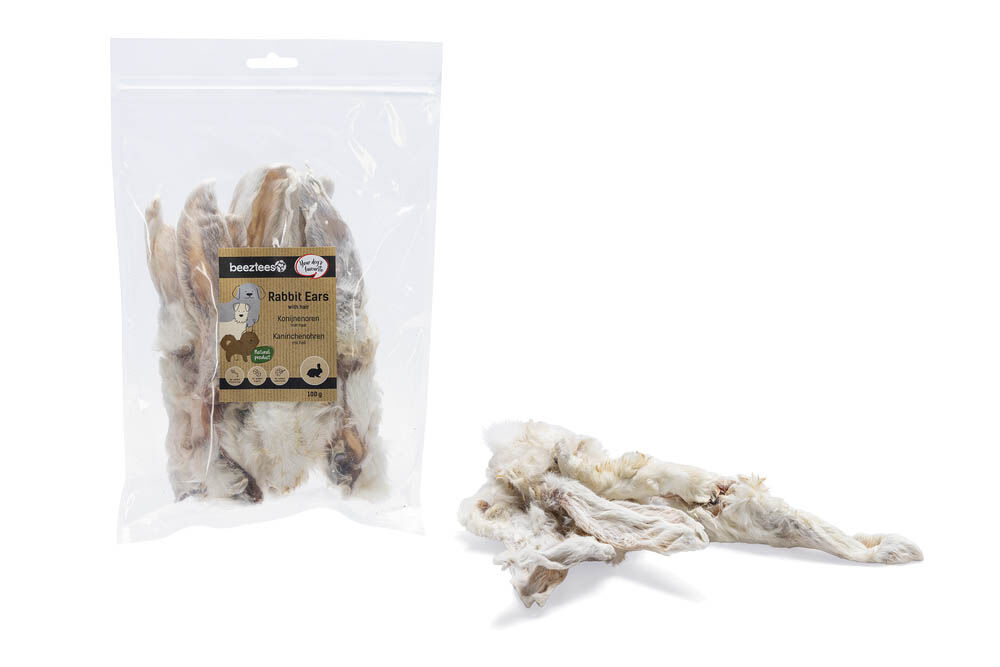 Beeztees Konijnenoren met haar - Hondensnack - 100 Gram