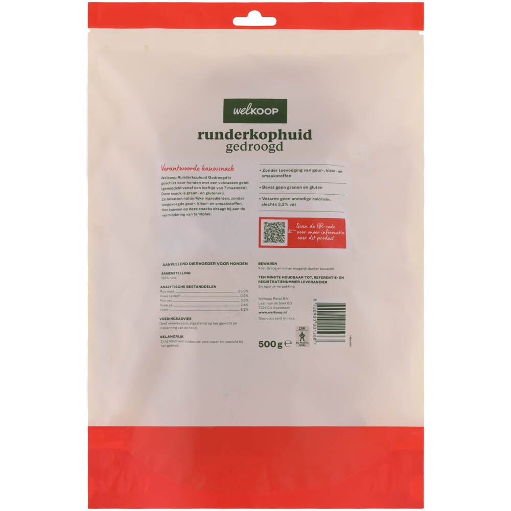 Welkoop - Runderkophuid Gedroogd - 500 Gram - rund