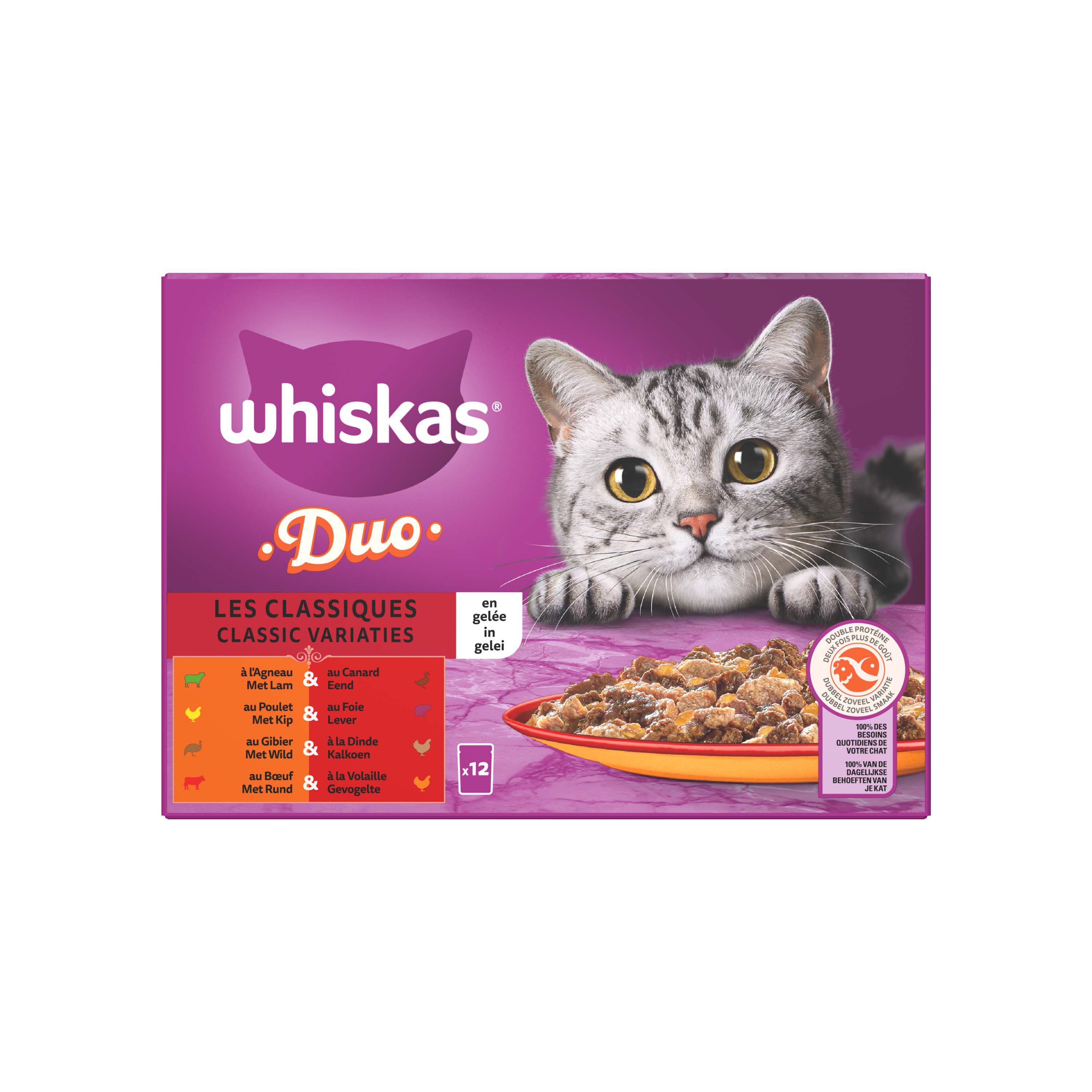 Whiskas  1+ Classic Selectie - Kattenvoer - 12x85 gram - 1020 Gram - gelei