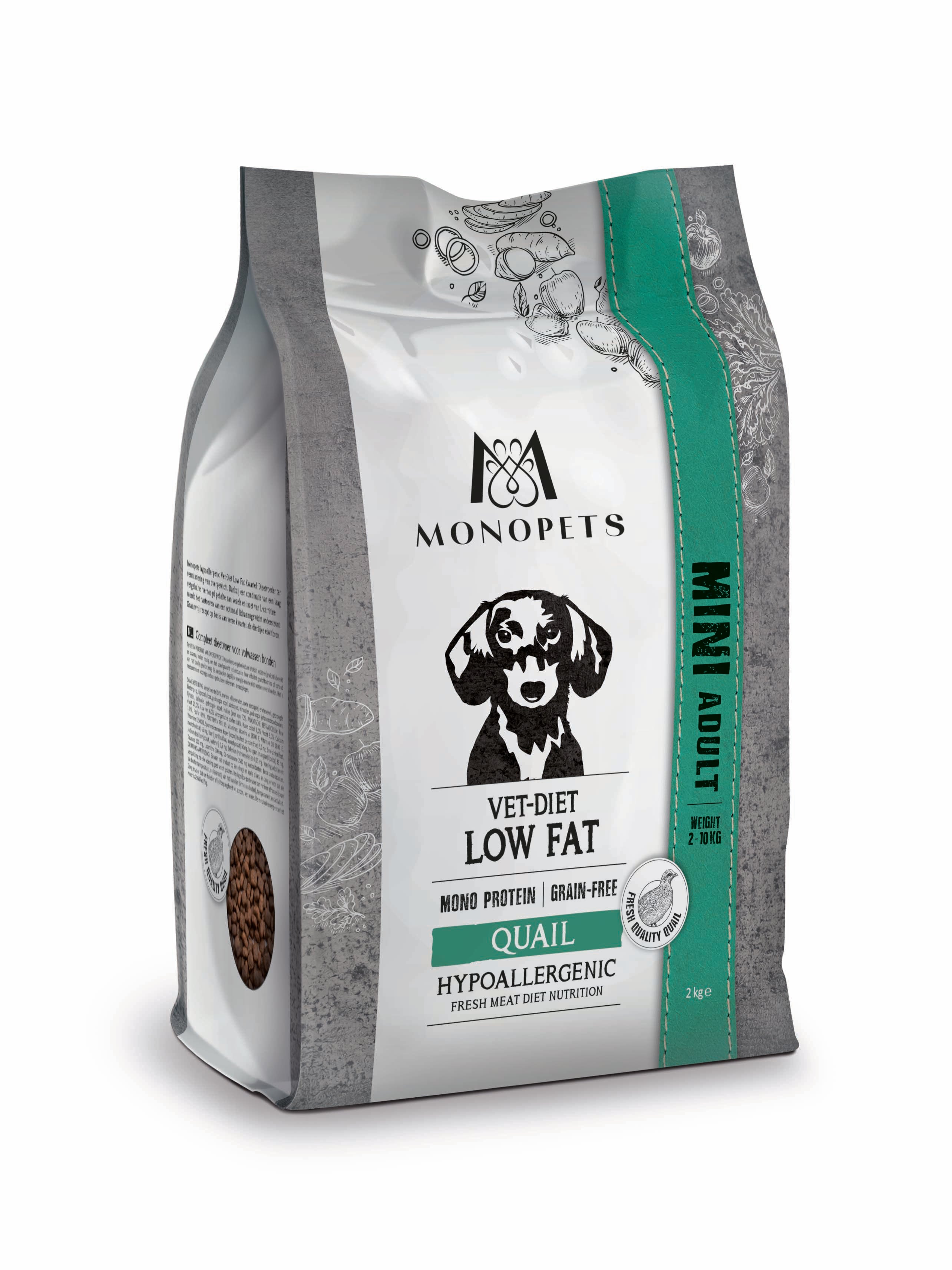 Monopets Mini Vet-Diet Low Fat Hypoallergeen Monoprotein - Hondenvoer - 2 Kilogram - kwartel Monopets Mini Vet-Diet Low Fat Hypoallergeen Monoprotein - Hondenvoer - 2 Kilogram - kwartel