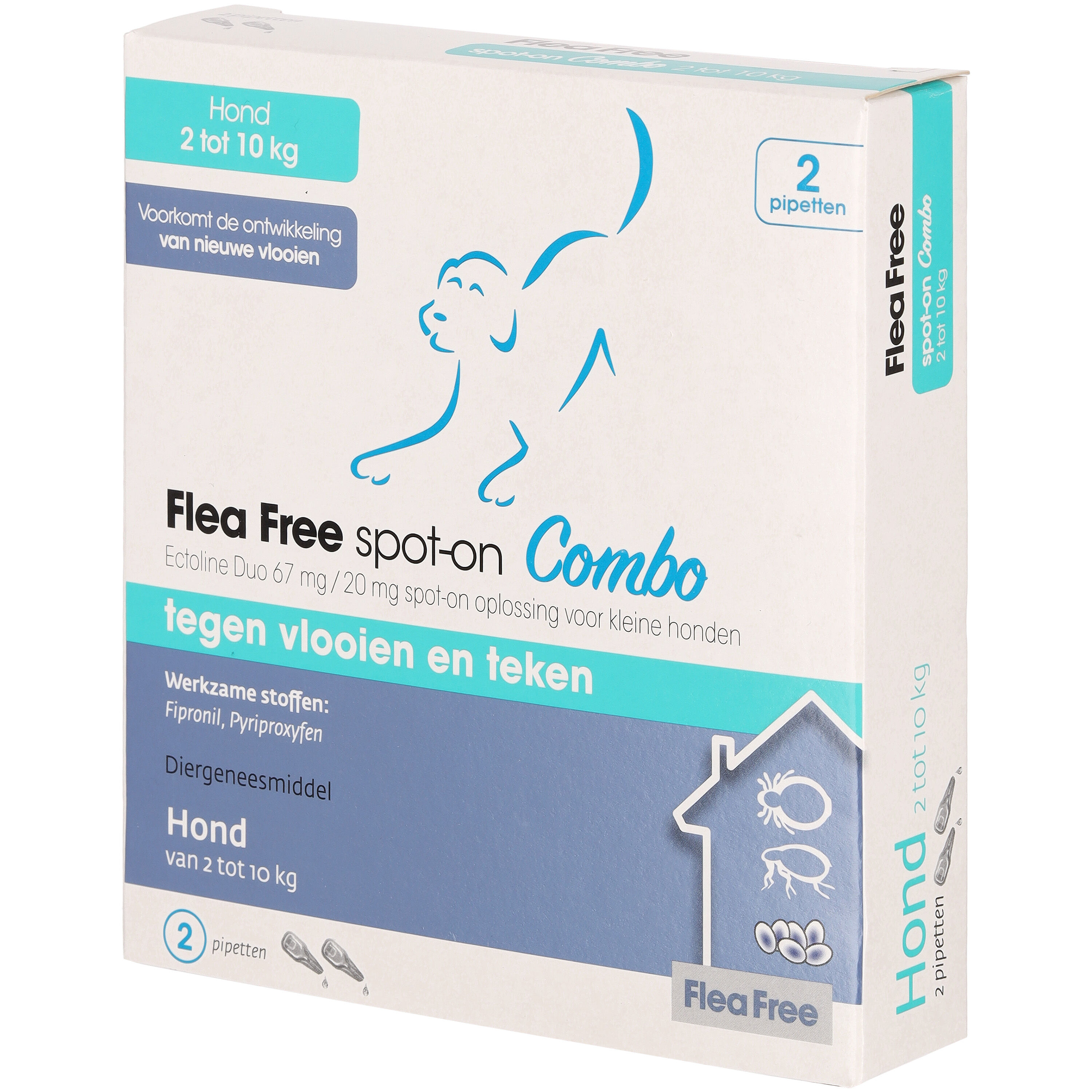 Flea Free Spot-On Combo - Pipetten - Anti vlooien en teken Hond - 2 Stuks - S