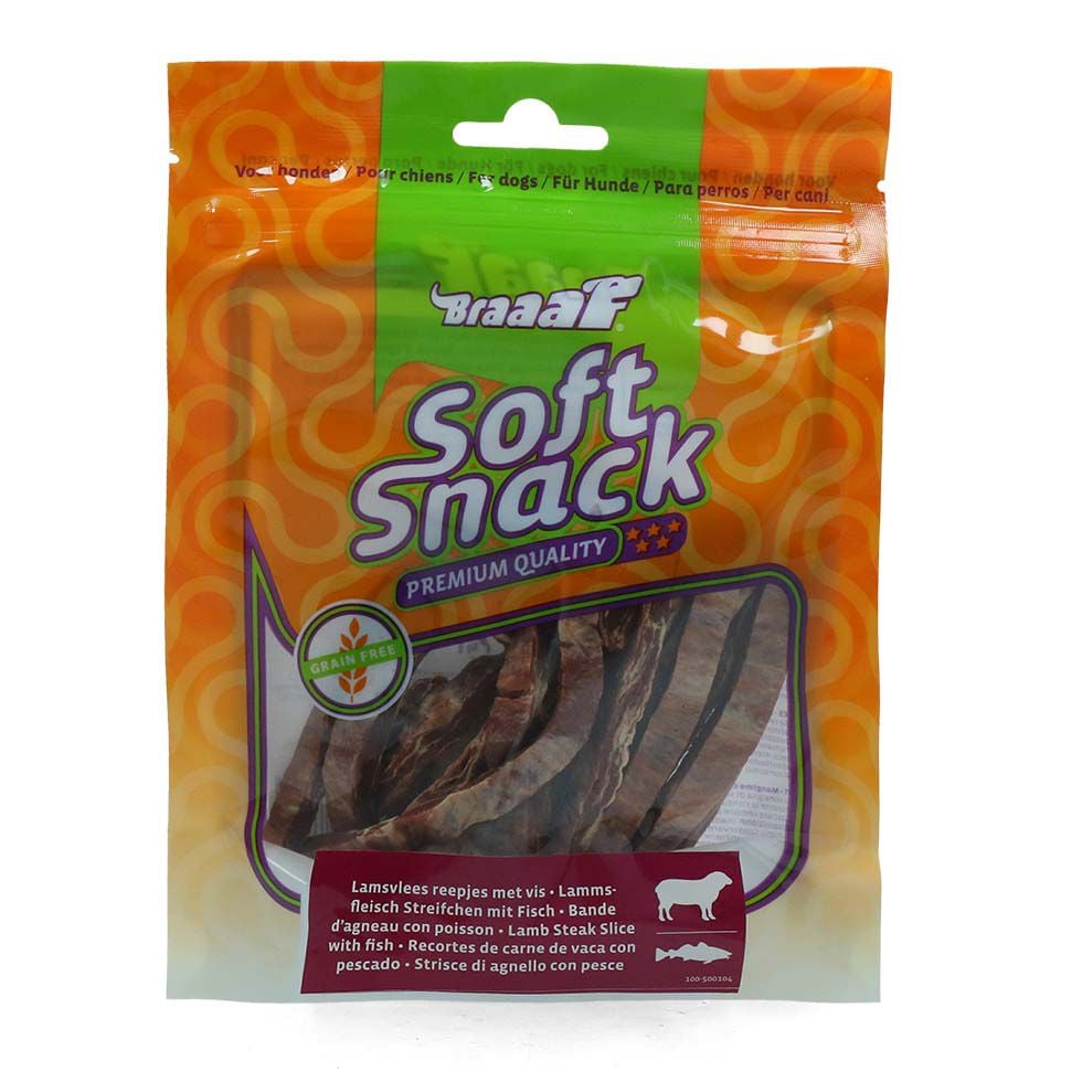 Braaaf Soft snacks Reepjes - Hondensnack - 85 Gram - vis, lam