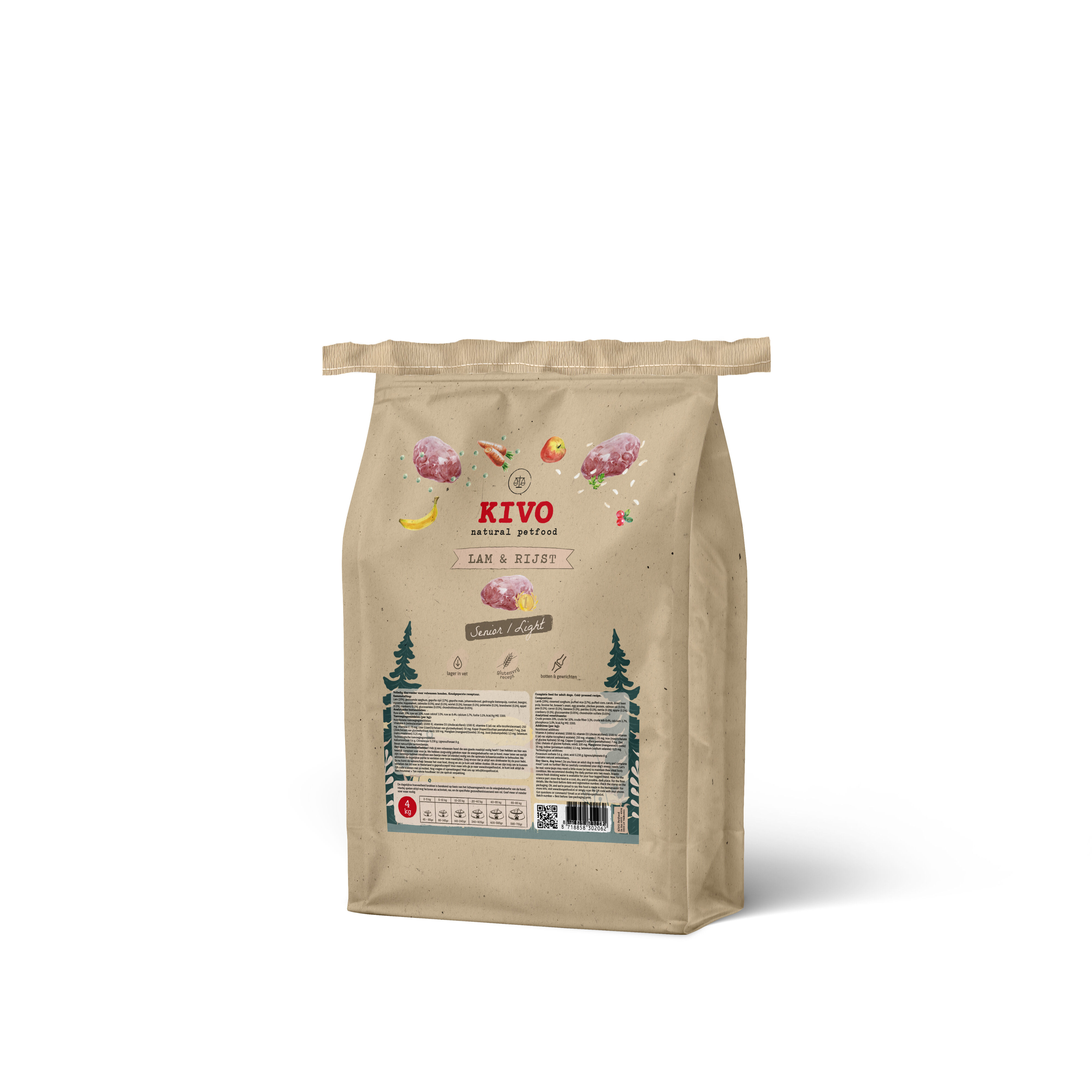 Kivo Senior Light - Hondenvoer - Glutenvrij - 4 Kilogram Kivo Senior Light - Hondenvoer - Glutenvrij - 4 Kilogram