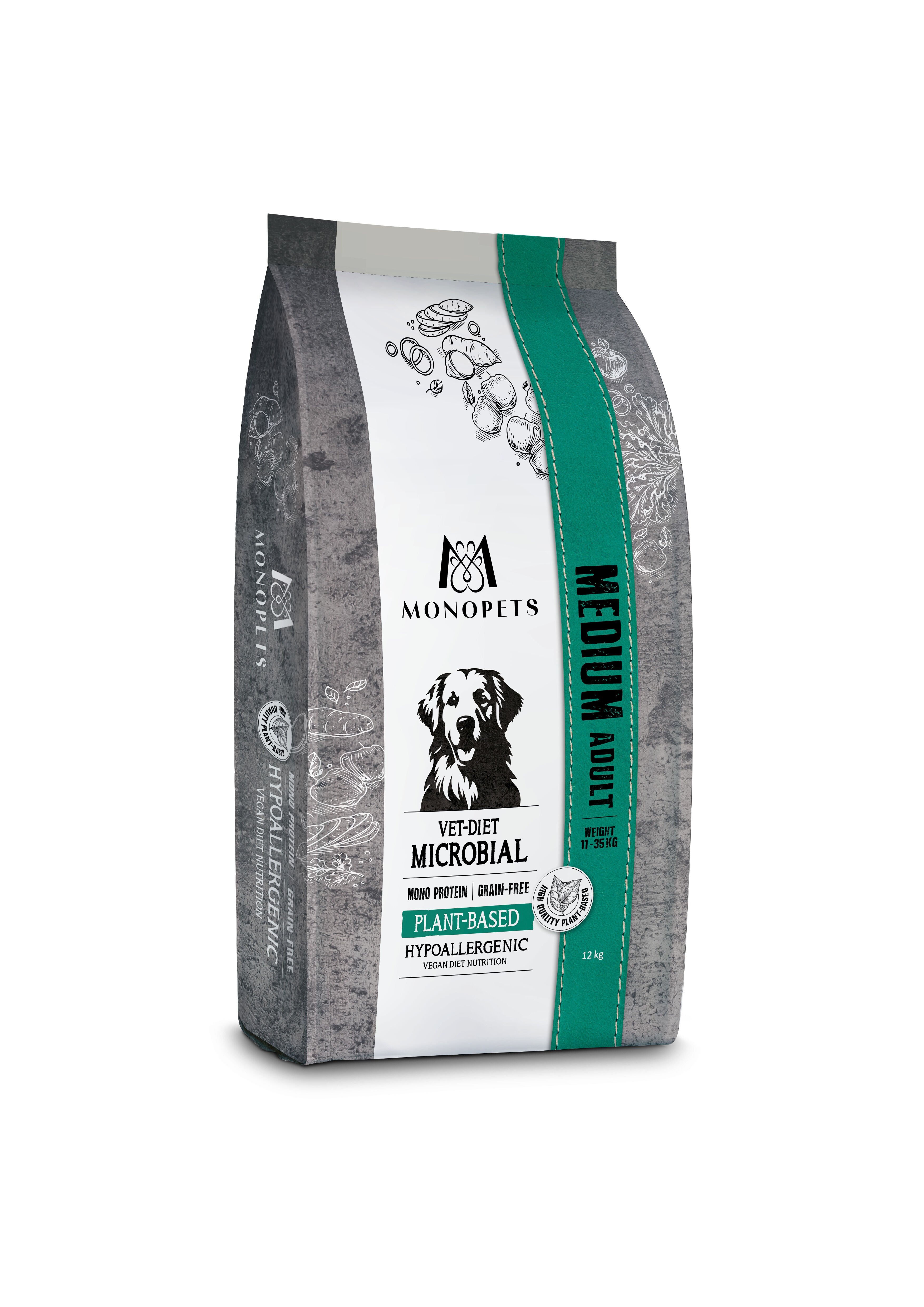 Monopets Medium Hypoallergeen Monoprotein - Hondenvoer - 12 Kilogram - plant Monopets Medium Hypoallergeen Monoprotein - Hondenvoer - 12 Kilogram - plant