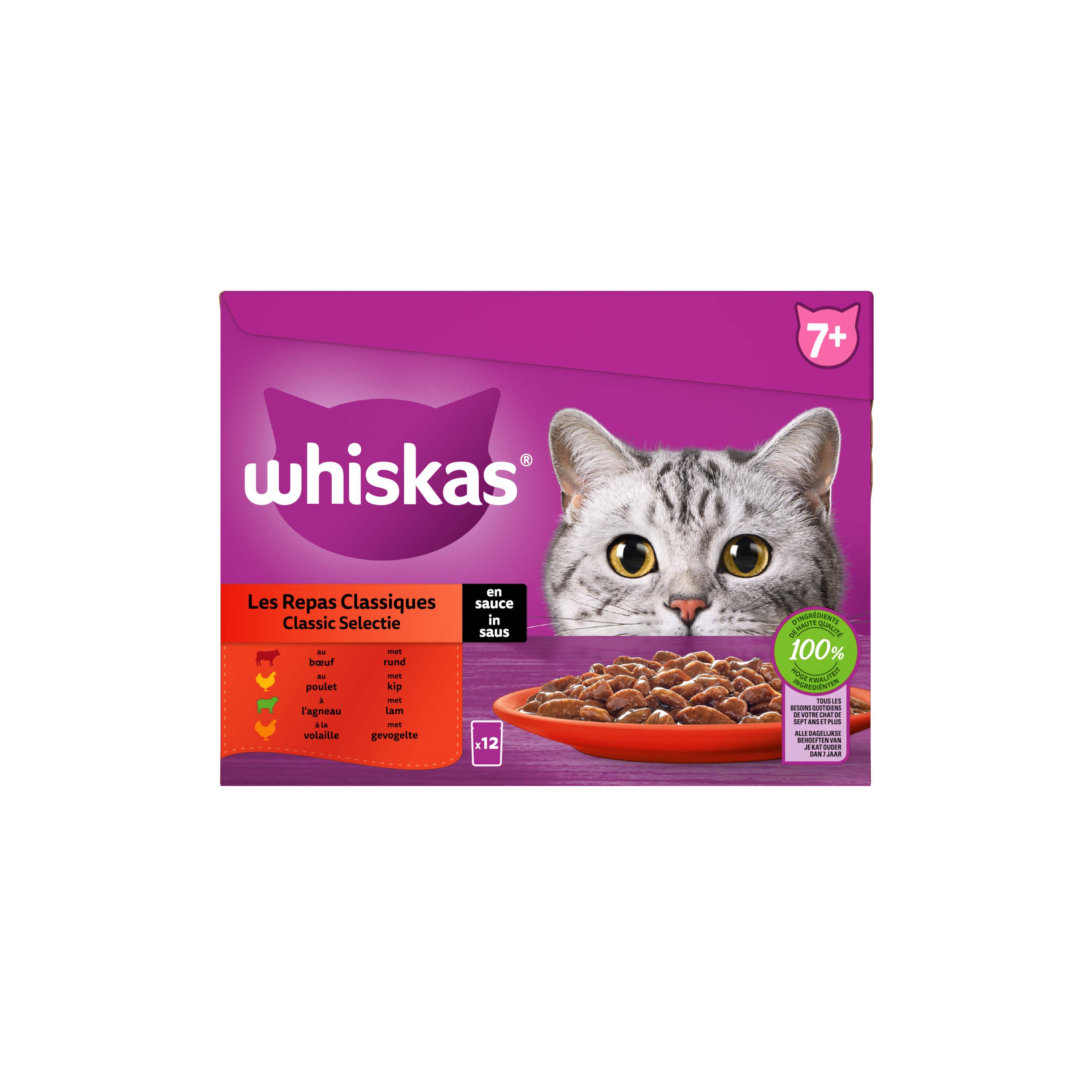Whiskas  7+ Classic Selectie - Kattenvoer - 12x85 gram - 1020 Gram - saus