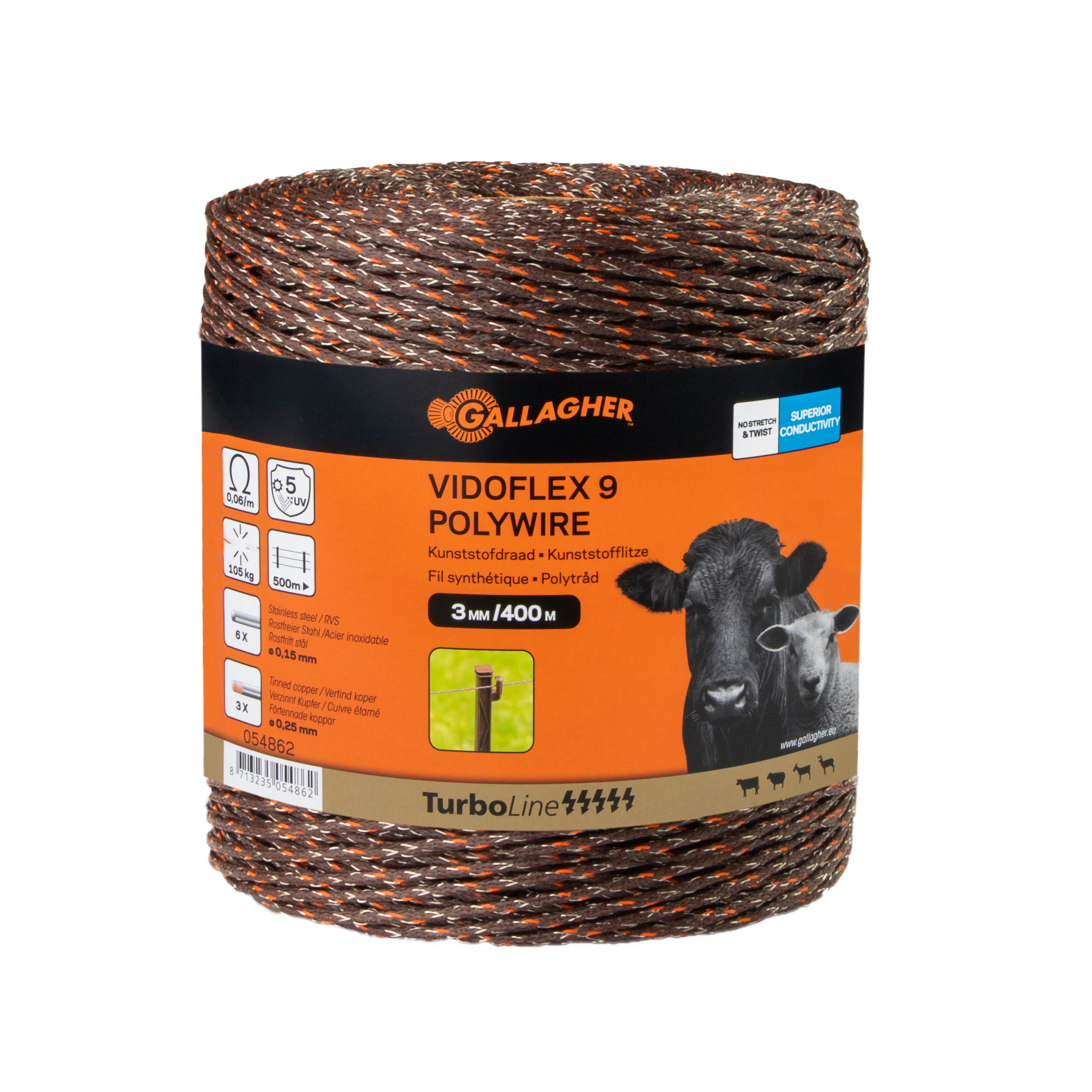 Gallagher Vidoflex 9 TurboLine Plus - 15 cm - 400 Meter - Terra - 16 cm - 40000 cm Gallagher Vidoflex 9 TurboLine Plus - 15 cm - 400 Meter - Terra - 16 cm - 40000 cm