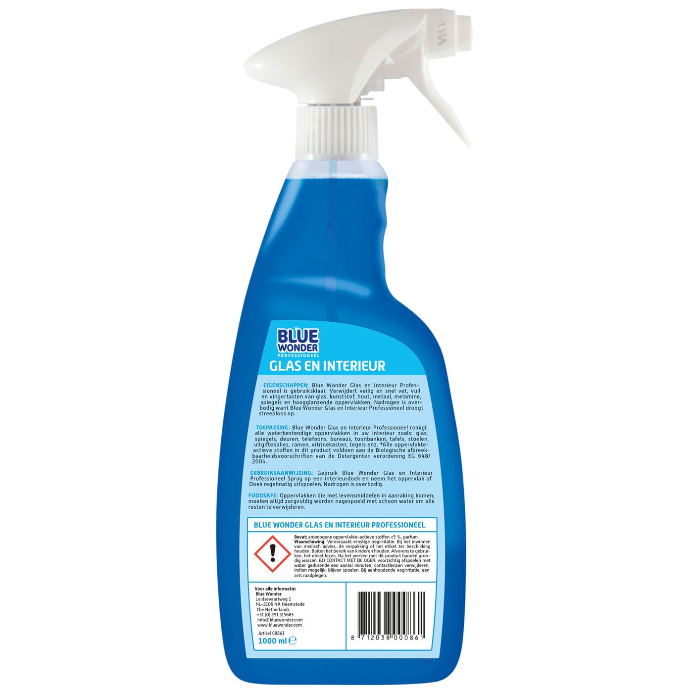 Blue Wonder Glas en interieur reiniger - Reinigingsmiddel - 1000 Milliliter - 10 cm