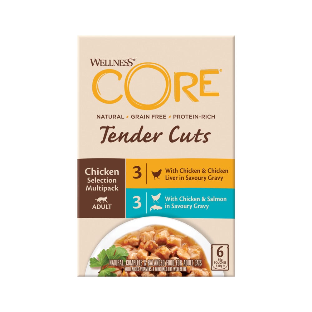 Wellness Core Tender Cuts - Kattenvoer - 6x85 gram - 85 Gram - zalm, kip Wellness Core Tender Cuts - Kattenvoer - 6x85 gram - 85 Gram - zalm, kip