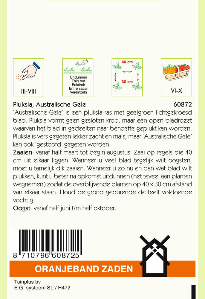 Oranjeband zaden Pluksla Australische Gele - Groentezaden