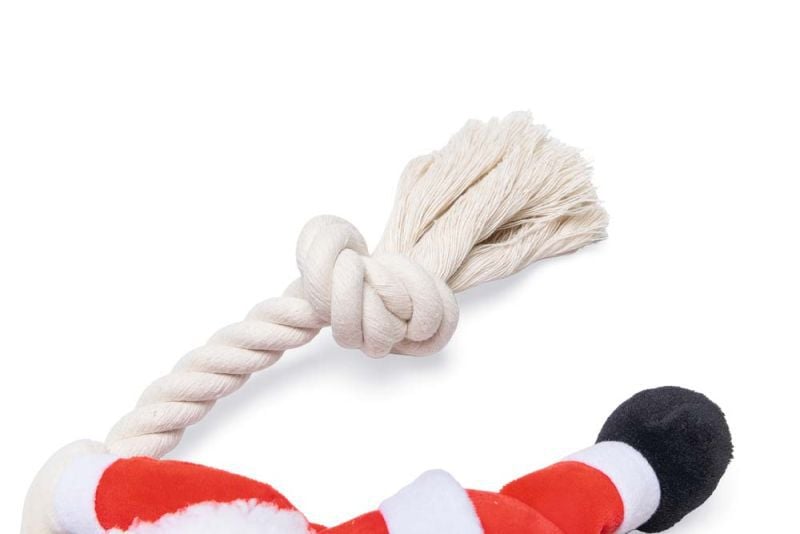 Beeztees Kerstman met Touw - Knuffel - Hondenspeelgoed - Rood - 9x18x1 cm