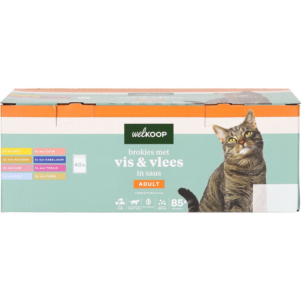 Welkoop Pouch Brokjes in Saus - Kattenvoer - 40x85 gram - 150 Gram - vis
