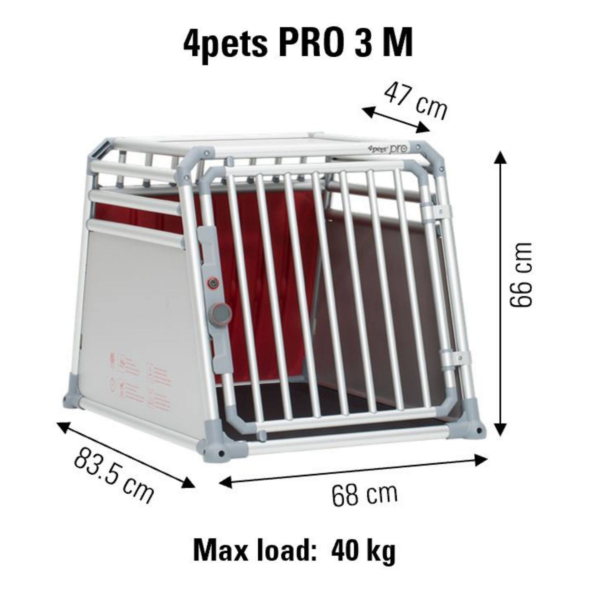 4Pets Pro 3 - Autobench Hond - chroom - 66x6868x83.5 cm - M