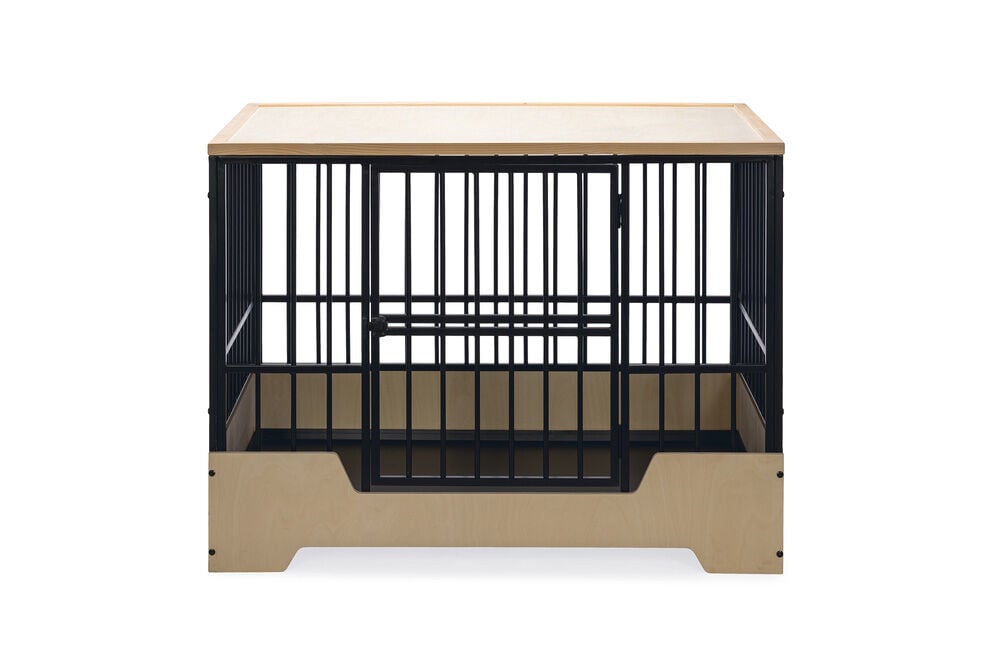 Designed by Lotte Quirine - Hondenbench meubel - zwart/hout - 71x81x57 cm - M