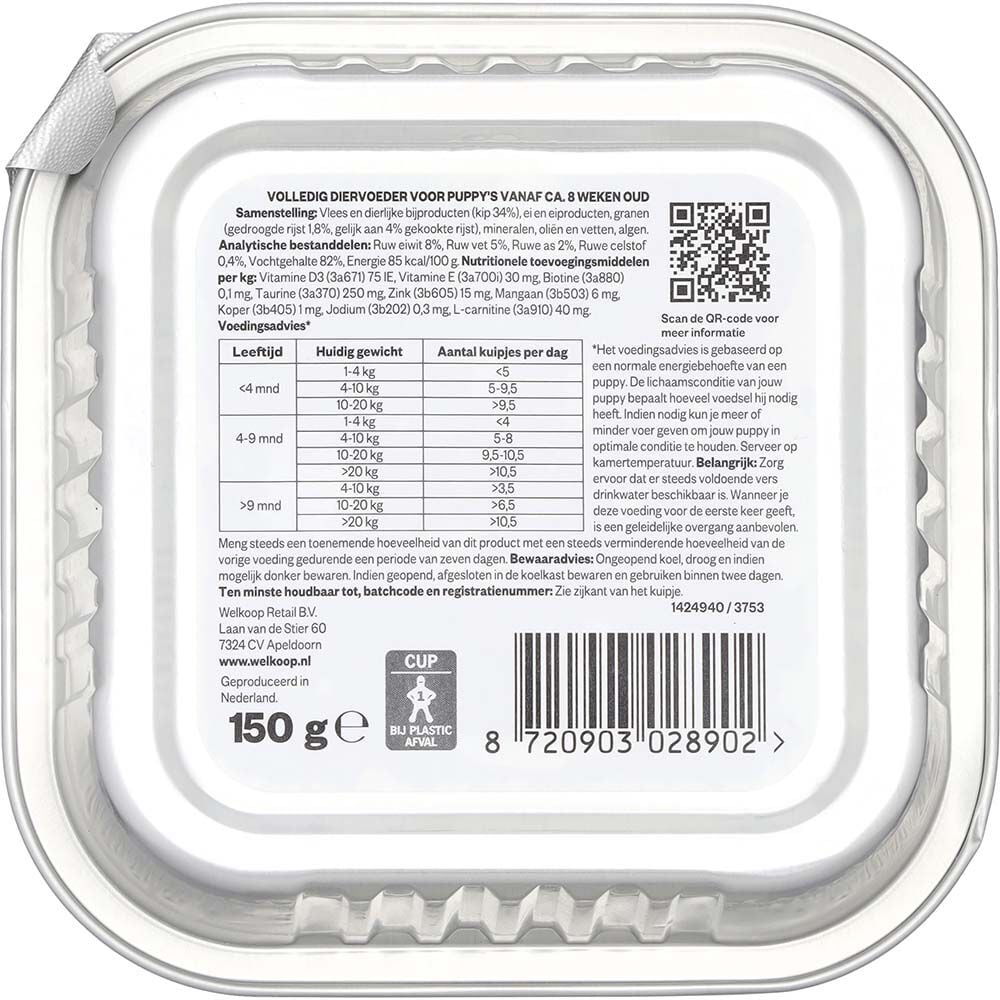 Welkoop Paté Puppy - Hondenvoer - 150 Gram - rijst