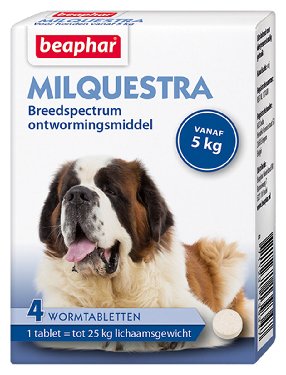 Beaphar Milquestra Hond 5-75kg - Wormenmiddel - 4 Stuks