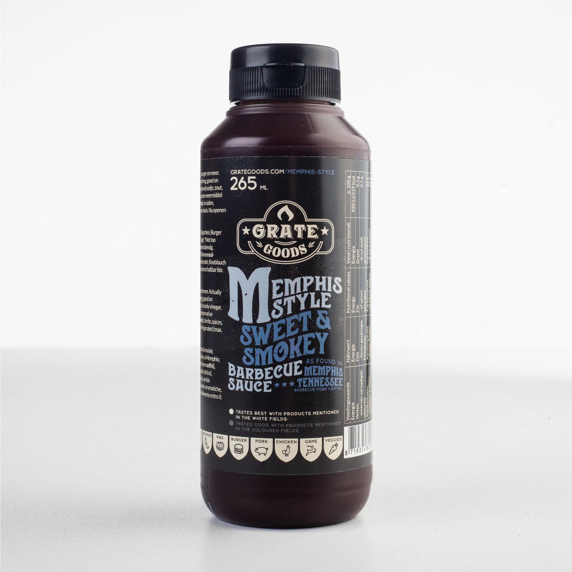 Grate goods Memphis Sweet & Smokey - BBQ saus - 265 Milliliter - Bruin Grate goods Memphis Sweet & Smokey - BBQ saus - 265 Milliliter - Bruin