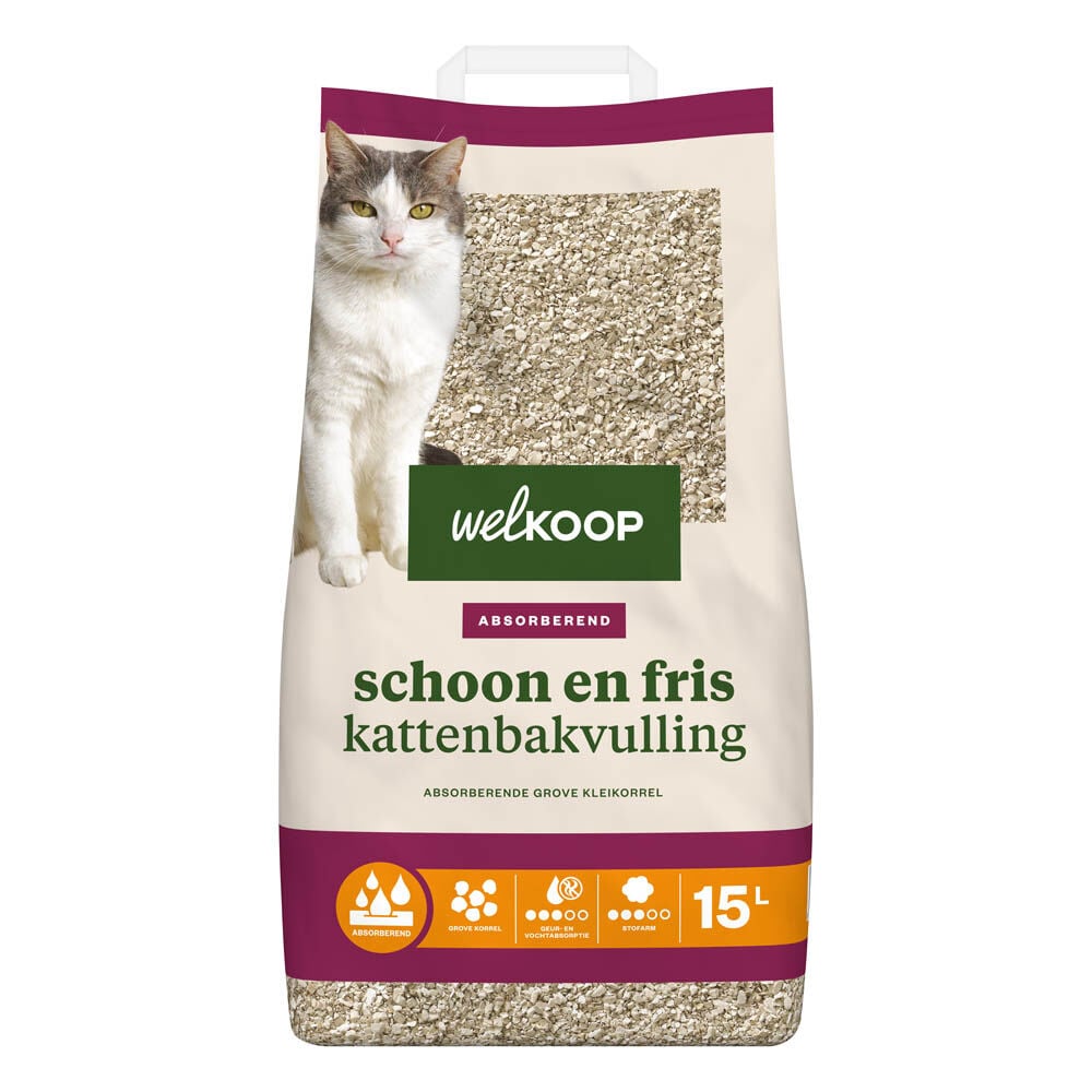Welkoop Schoon en Fris - Kattenbakvulling - 15 Liter - Zonder toegevoegde geur