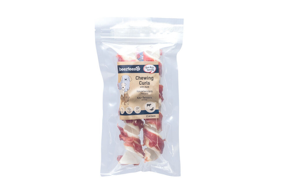 Beeztees Kauwtwister - Hondensnack - 2 Stuks - eend, rund - M Beeztees Kauwtwister - Hondensnack - 2 Stuks - eend, rund - M