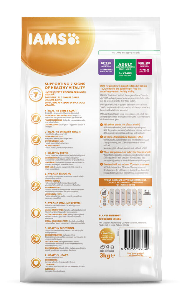 Iams Adult - Kattenvoer - 3 Kilogram - vis, kip