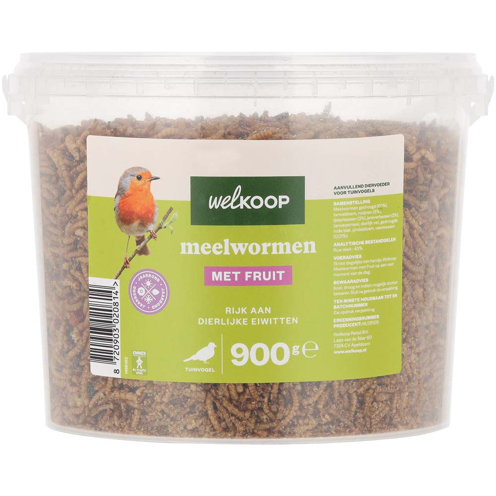 Welkoop - Meelwormen met Fruit - in emmer - Tuinvogelvoer - 900 Gram - fruit