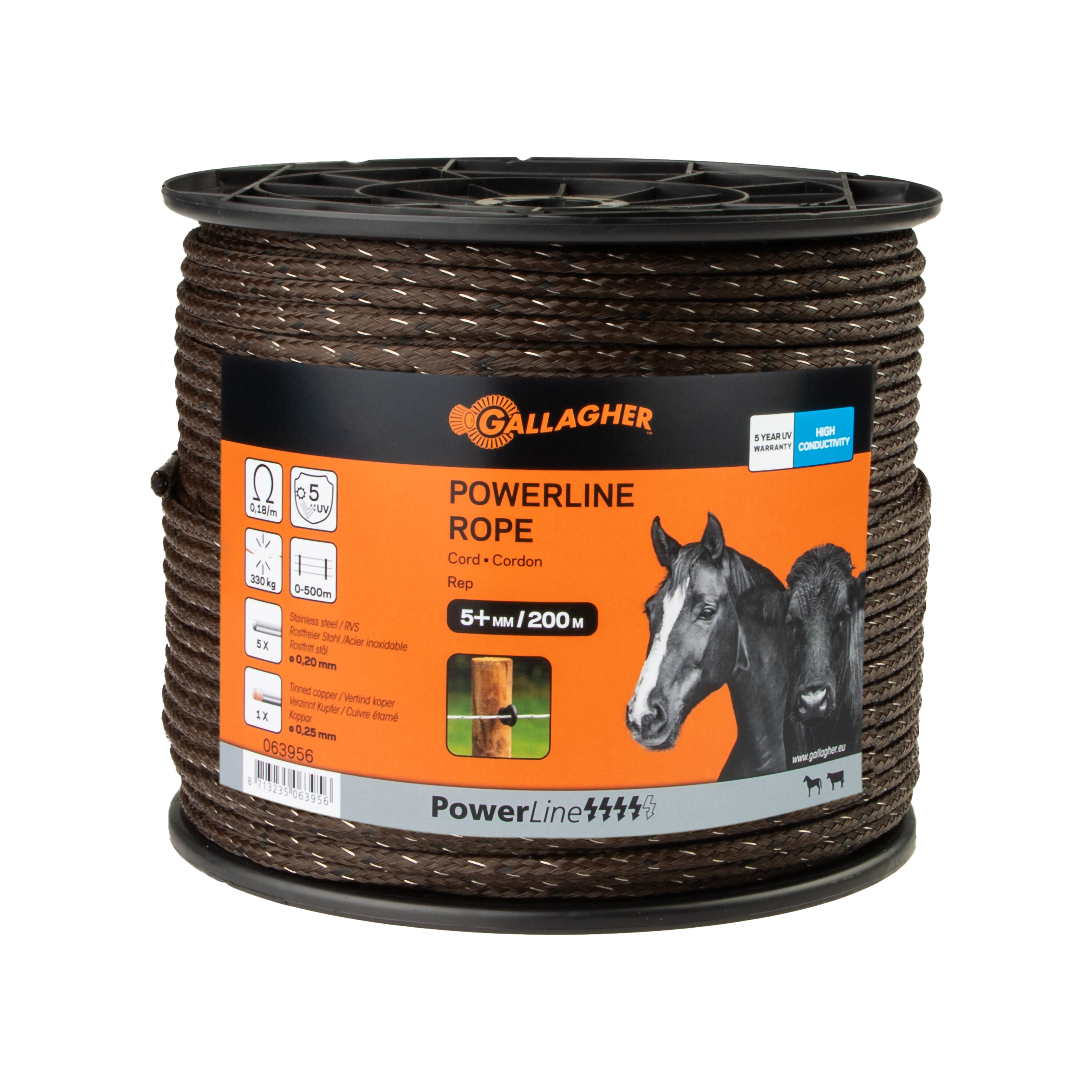 Gallagher PowerLine Cord - Schrikkoord - 17 cm - 200 Meter - Terra - 20 cm - 20000 cm Gallagher PowerLine Cord - Schrikkoord - 17 cm - 200 Meter - Terra - 20 cm - 20000 cm
