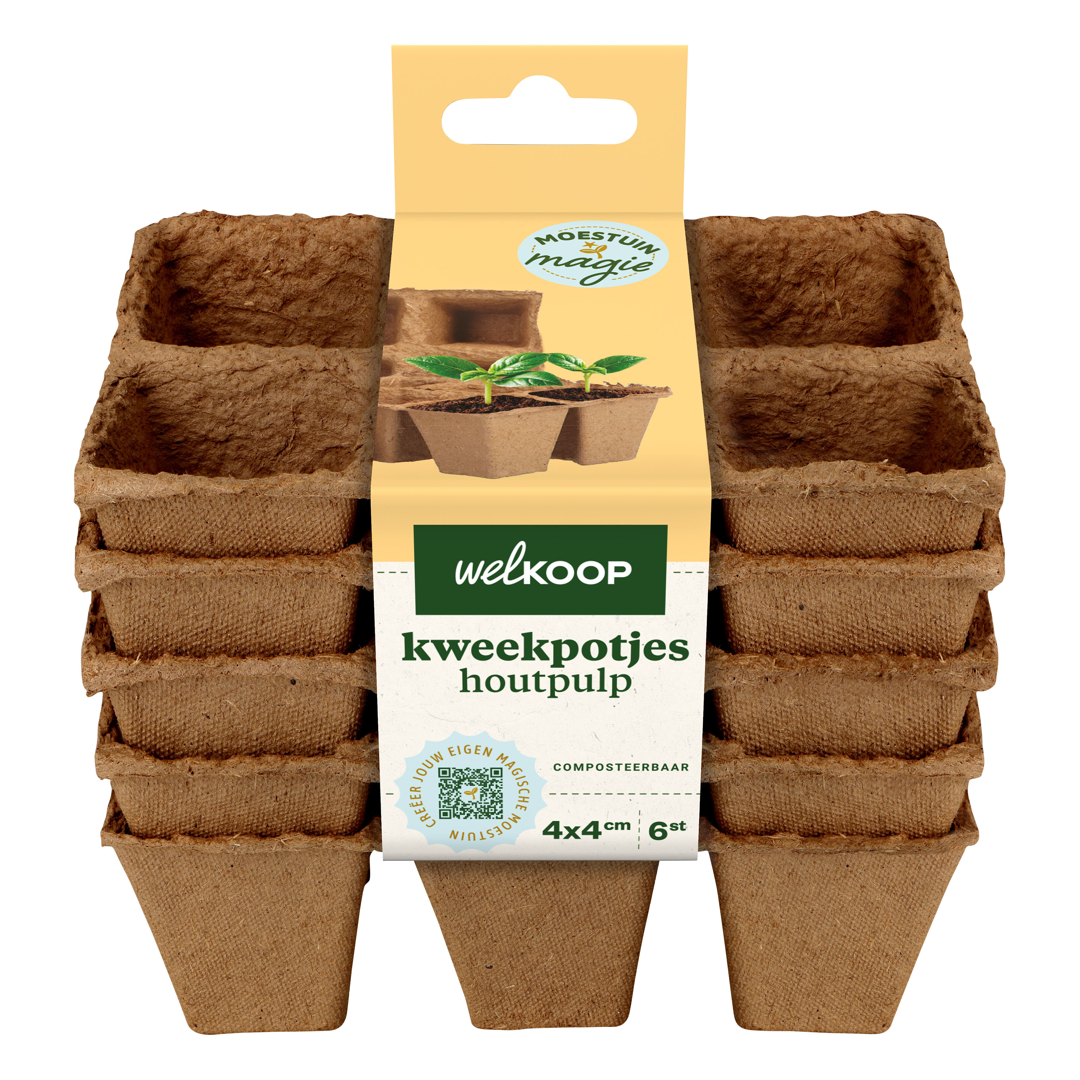 Welkoop Moestuin Magie - Kweekpotjes Houtpulp - Bruin - 13.5x13x9 cm