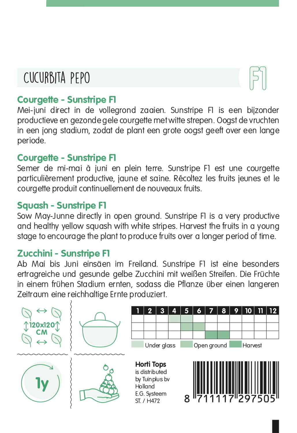 Hortitops Courgette Sunstripe geel F1 Cucurbita pepo - Groentezaden