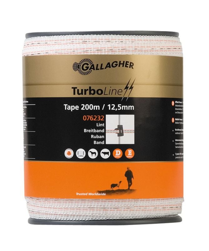 Gallagher TurboLine Lint 12,5 mm - 16.2 cm - 200 Meter - Wit - 1.25 cm - 20000 cm Gallagher TurboLine Lint 12,5 mm - 16.2 cm - 200 Meter - Wit - 1.25 cm - 20000 cm