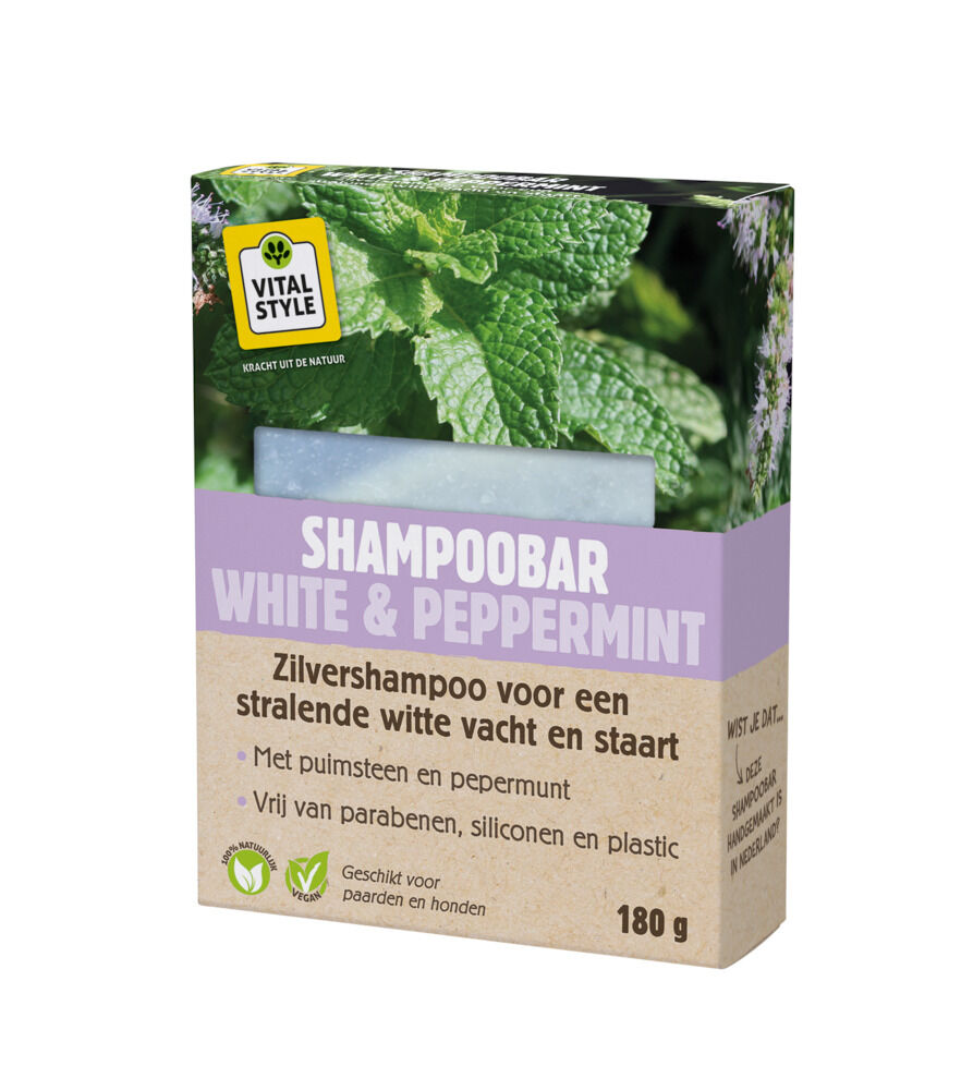 VITALstyle Shampoobar White & Peppermint - Paardenshampoo - 180 Gram - Wit VITALstyle Shampoobar White & Peppermint - Paardenshampoo - 180 Gram - Wit