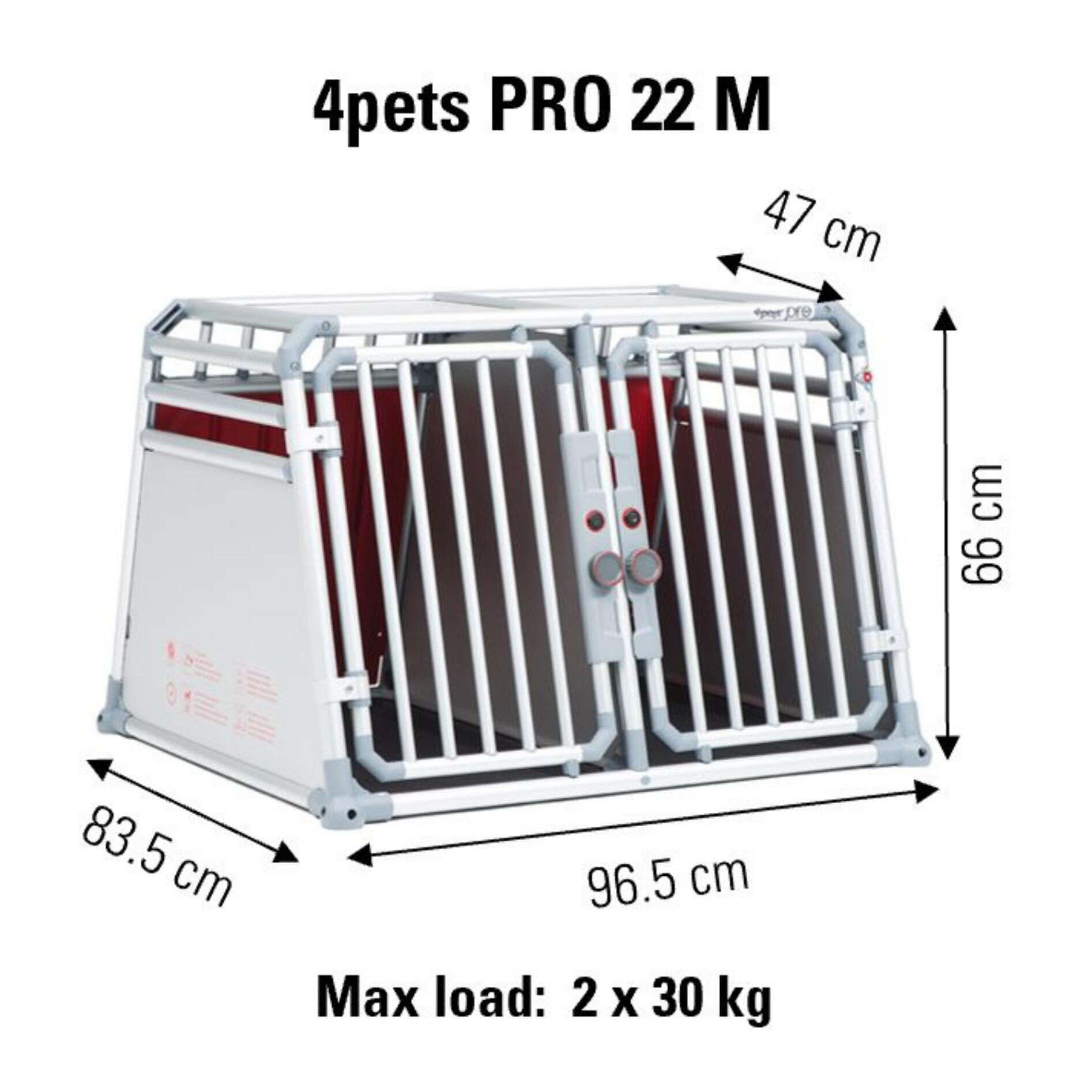 4Pets Pro 22 - Autobench - voor 2 Honden - chroom - 66x96596.5x83.5 cm - M