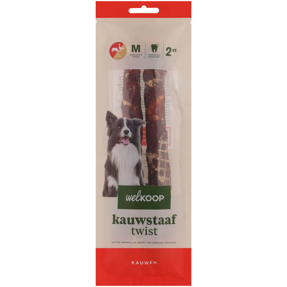 Welkoop - Kauwstaaf Twist - Extra Eendsmaak - 2 Stuks - Eend - M