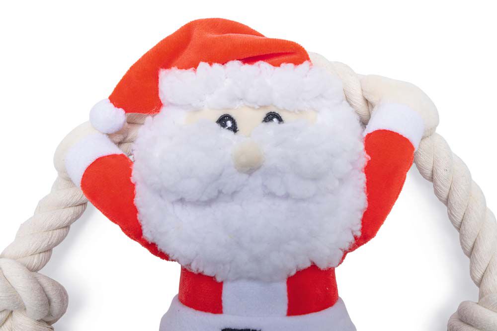 Beeztees Kerstman met Touw - Knuffel - Hondenspeelgoed - Rood - 9x18x1 cm