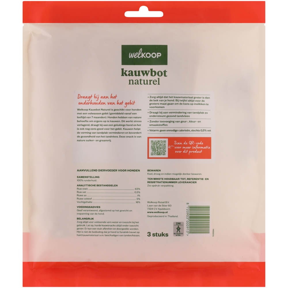 Welkoop - Kauwbot - Naturel - 3 Stuks - rund - M