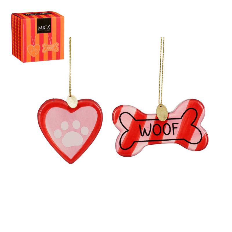 Mica Decorations Hondenbot en Hartje - Kerstornament - Lichtroze