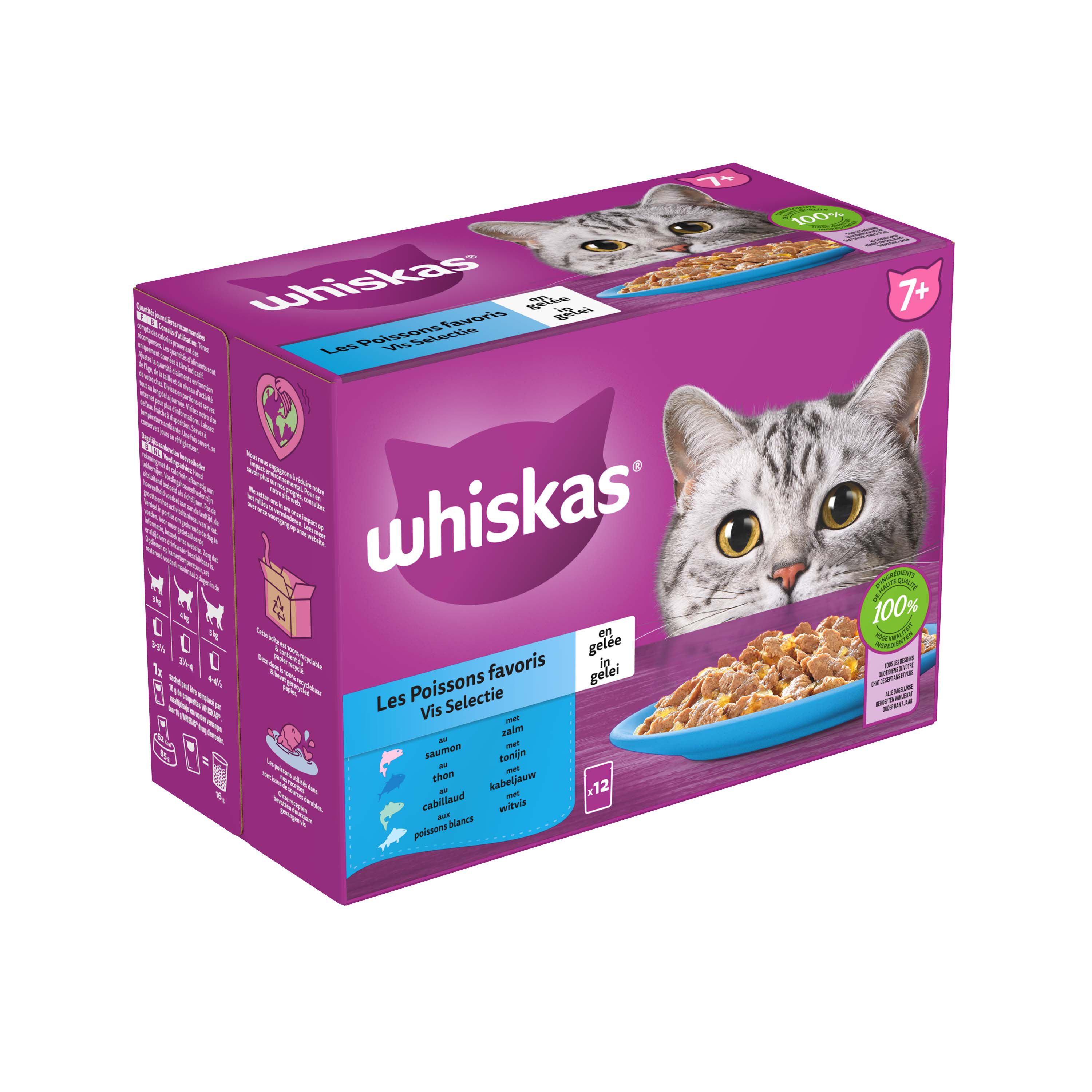 Whiskas  7+ Vis Selectie in gelei - Kattenvoer - 12x85 gram - 1020 Gram - gelei
