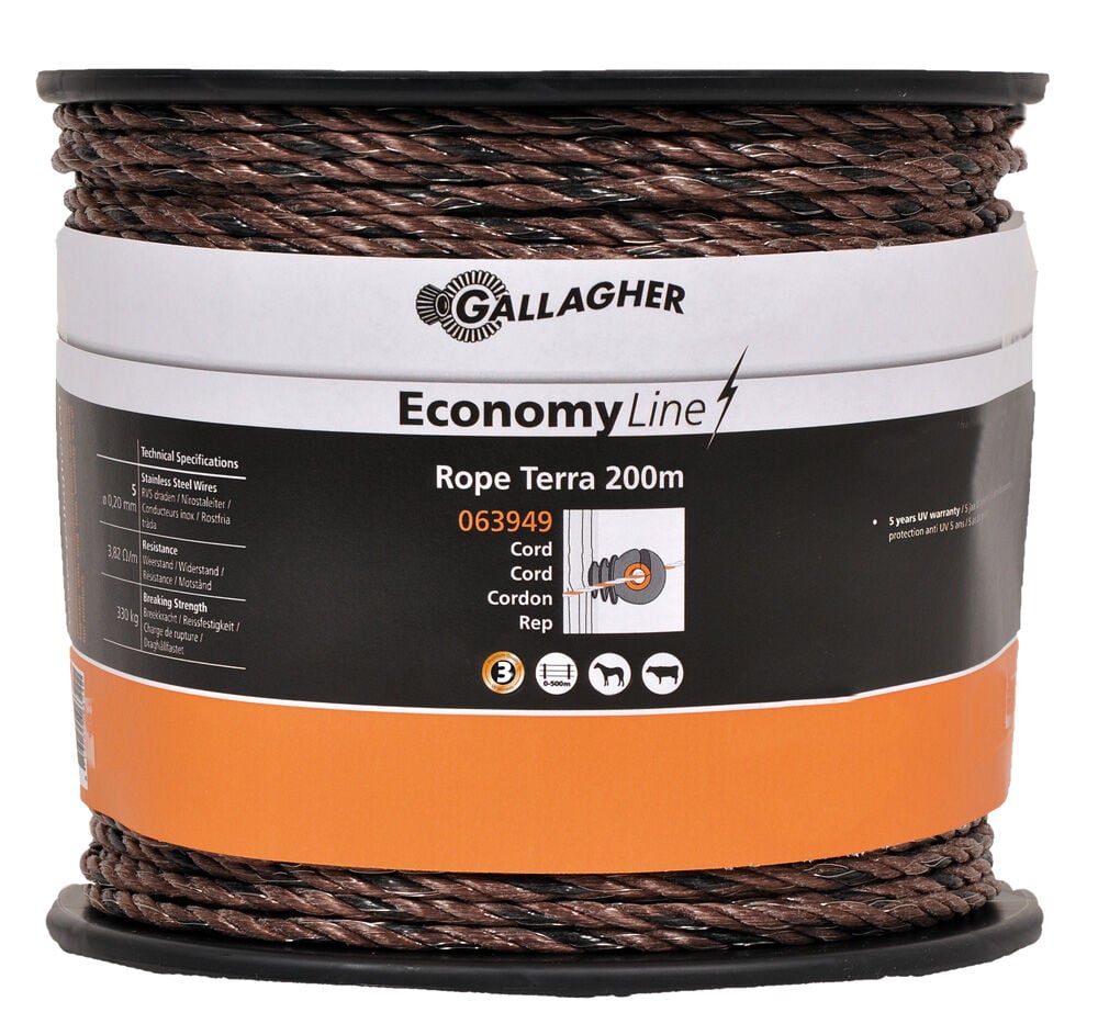 Gallagher EconomyLine  cord - 16.5 cm - 200 Meter - Terra - 20 cm - 20000 cm