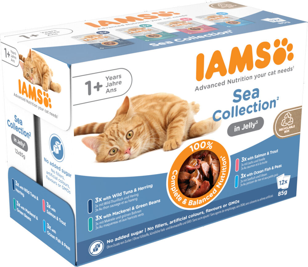 IAMS Delights Sea Collection - Kattenvoer - 12x85 gram - 1020 Gram - vis, vlees