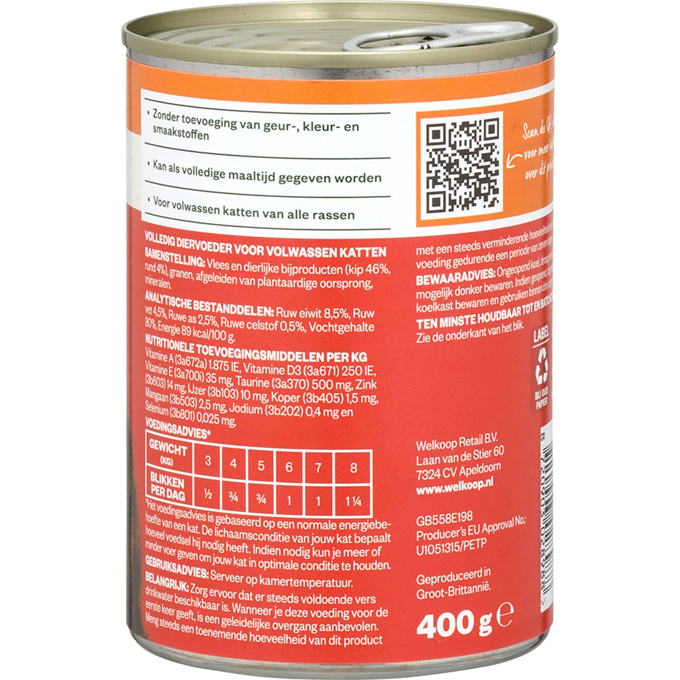 Welkoop Blik Brokjes in Saus - Kattenvoer - 400 Gram - rund