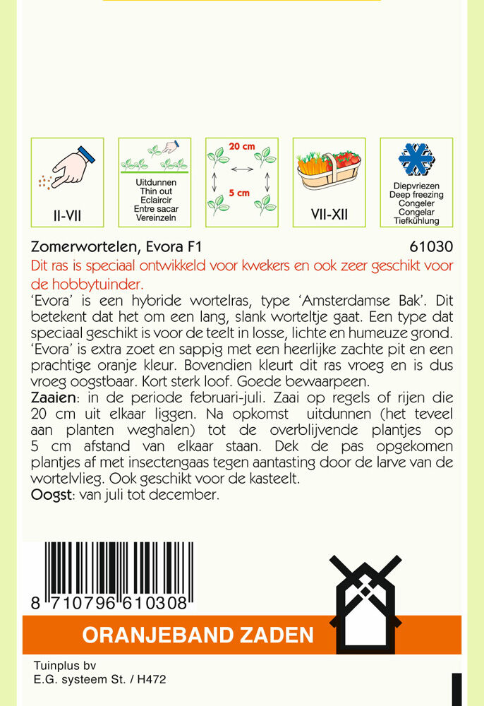 Oranjeband zaden Zomerwortelen Evora F1 - Groentezaden