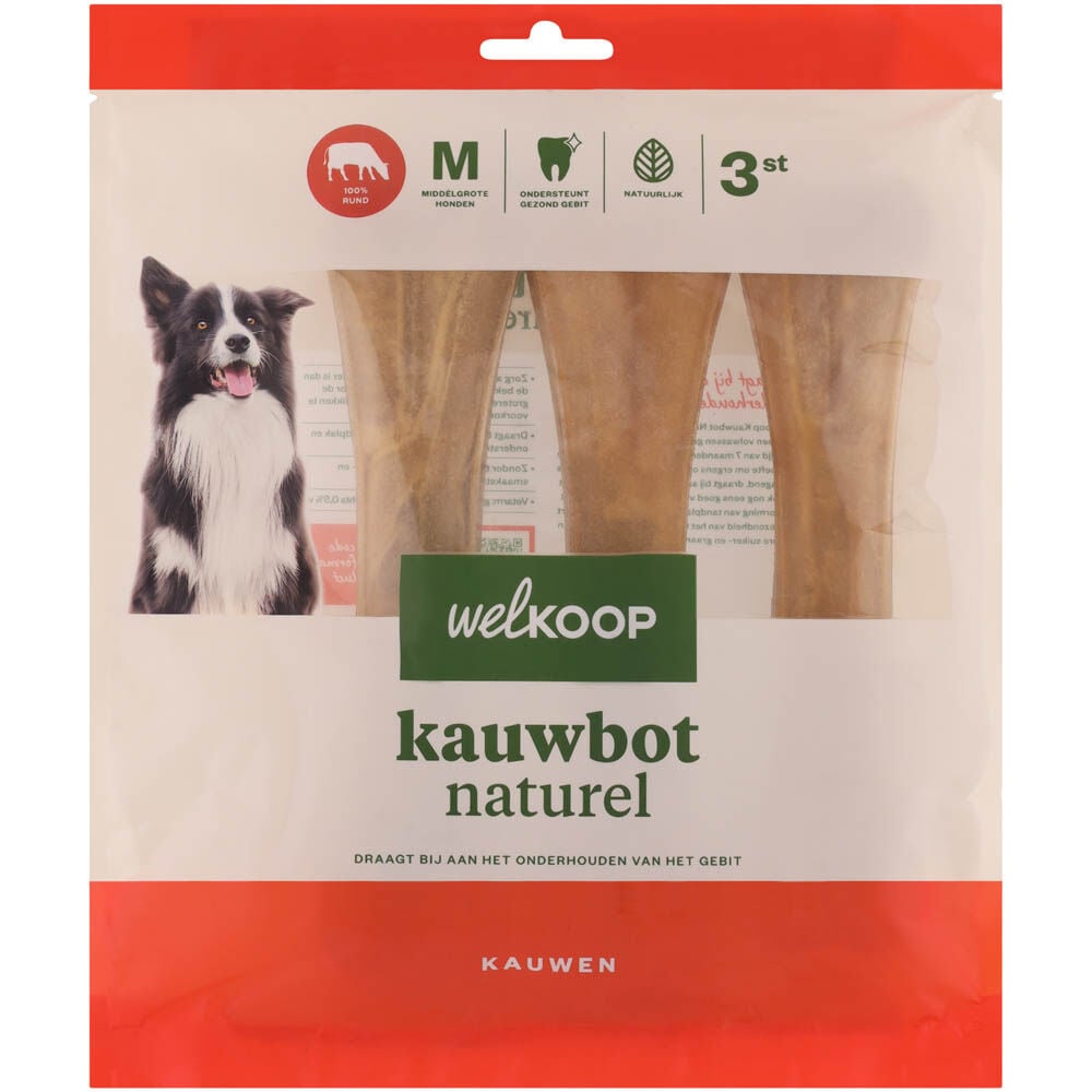 Welkoop - Kauwbot - Naturel - 3 Stuks - rund - M Welkoop - Kauwbot - Naturel - 3 Stuks - rund - M