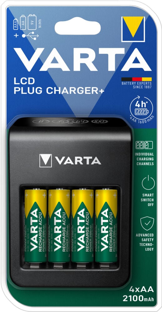 VARTA LCD Lader incl. AA Batterij 4 stuks - Batterij oplader