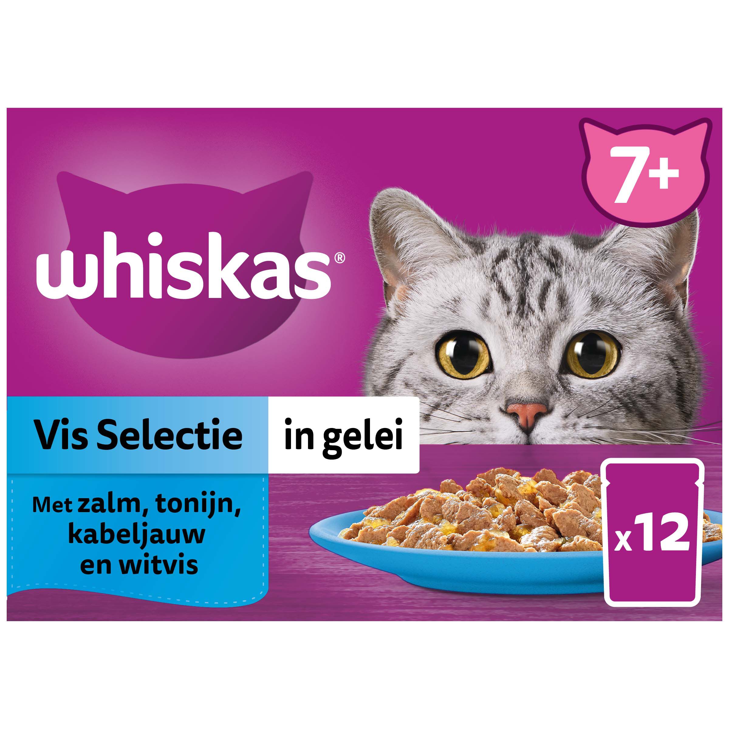 Whiskas  7+ Vis Selectie in gelei - Kattenvoer - 12x85 gram - 1020 Gram - gelei