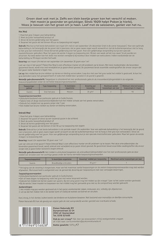 POKON Mos en Onkruid weg - Gazonmeststof - 25 m2 - 1375 Gram