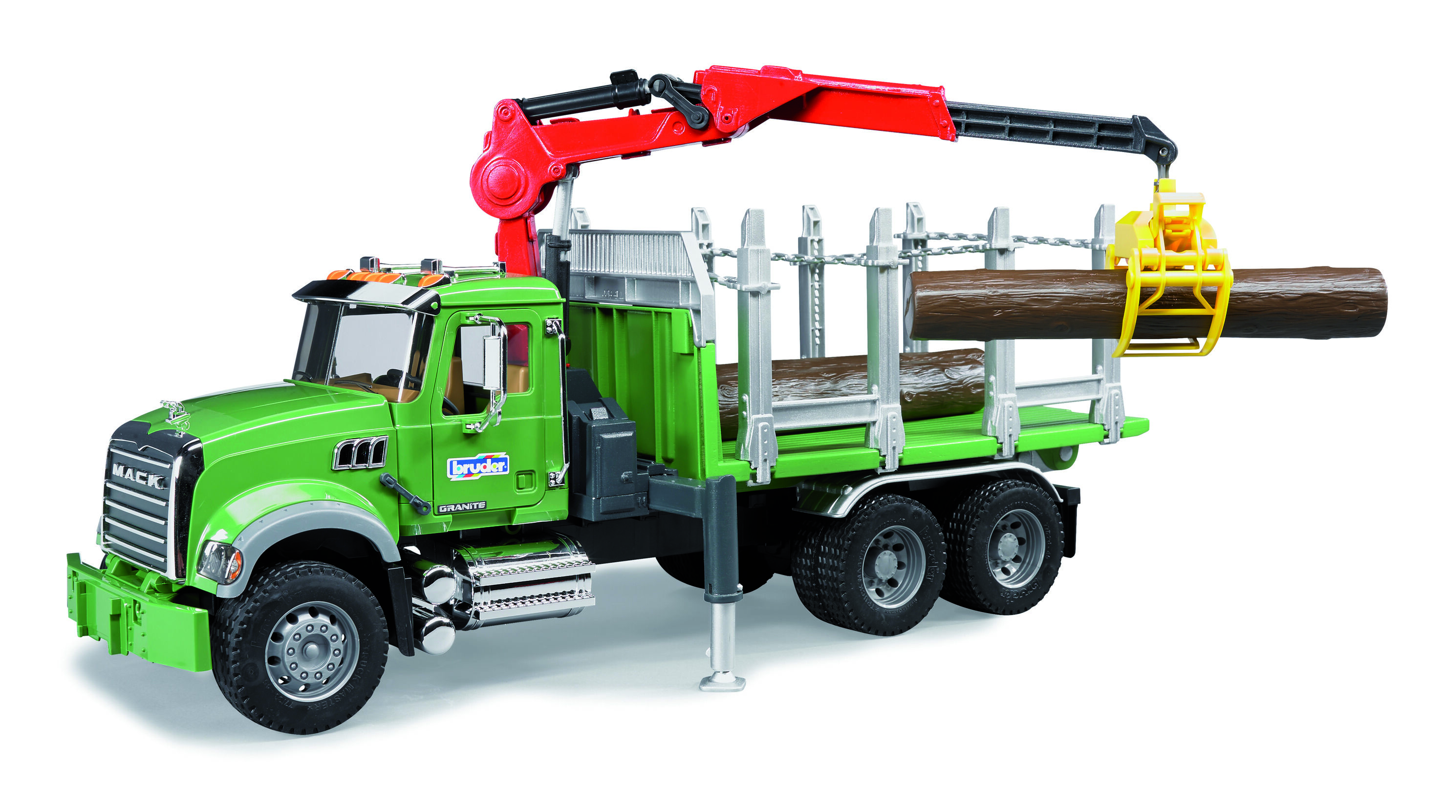 Bruder MACK Granite houttransportwagen met kraan en 3 boomstammen 1:16 - Vrachtwagens & auto's