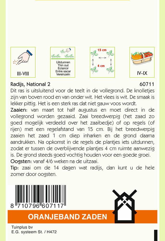 Oranjeband zaden Radijs National 2 - Groentezaden